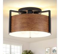 Black Ceiling Light, 3-Light Modern Farmhouse Living Room Lights Ceiling, Ø38cm Semi Flush Ceiling Lights for Hallway, Wood Grain Chandeliers Ceiling Light for Bedroom, Kitchen, Dining Room, Lounge