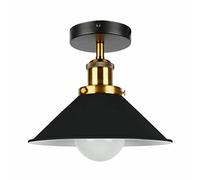 Black Ceiling Light Fitting 22cm Gold Inner Metal Cone Shade with Bulb