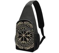 Black Celtic Viking Design Magical Runic Comp Black White Milk Cow Spots Print Pattern Large Capacity Portable Chest Bag, Single Shoulder Chest Bag