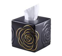 Black Ceramic Cube Tissue Box Cover with Gold Rose - Large Elegant Rose Floral Square Decorative Tissue Box Holder for Bathroom, Bedroom, Office Desk, Kitchen Counter - Perfect Housewarming Gift