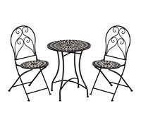 Black Ceramic & Metal Mosaic Bistro Set 3-Piece 60x60x71cm Foldable Outdoor Cafe