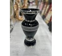 Black Ceramic Mosaic Vase, Luxury Crystal Mirror Flower Vase with Zig Zag Design, Elegant Decorative Centerpiece for Modern Home Décor - 40CM Tall