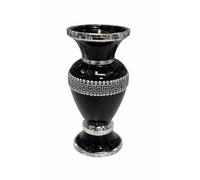 Black Ceramic Mosaic Vase with Crystal Mirror Zig Zag Design - Luxury Decorative Flower Vase, 40cm Tall Elegant Centerpiece for Living Room, Table, Office & Modern Home Décor