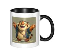 Black Ceramic Mugs for Exquisite Unique Happy Tiger Pattern Print Smooth Practical Durable Easy to Clean