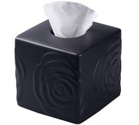 Black Ceramic Rose Tissue Box Cover, Carved Flowers Large Square Tissue Box Holder Decorative for Bathroom, Vanity, Kitchen Countertop, Bedroom Night Stands, Office Desk Top
