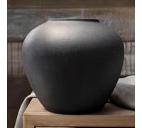 Black Ceramic Short Round Vase，Japandi Style Vase for Table Centerpieces | Modern Minimalist Vase for Living Room Table，Rustic Full moon vase