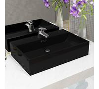 Black Ceramic Sink with Tap Hole, 60.5 x 42.5 x 14.5 cm, Modern Countertop Sink or Wall Mounted, Elegant Design for Bathroom and Guest Toilet