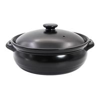 Black Ceramic Soup Tureen with Lid, Round Serving Tureen Earthenware Pot Large Capacity Handmade Clay Pot with Handle for Home Restaurant, Microwave and Dishwasher Safe(6.1 Quarts)