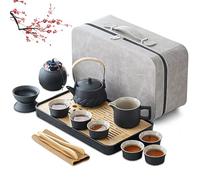 Black Ceramic Tea Set Chinese Tea Set Gifts 13 pcs with Teapot, Tea Cups, Bamboo Tea Tray, Cenister, Infuser, Tray Portable Bag, Tea Infuser, Kung Fu Teapot and Cup Set Travel Tea Set for Tea Lovers