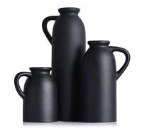 Black Ceramic Vase Set - 3 Small Matte Black Jug Vases, Farmhouse Country Flower Vase Home Decor, Living Room Decoration, Table Decoration, Fireplace Decor, and Entrance Decorations Centerpieces