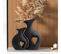 Black Ceramic Vase Set of 2,Filled with Love,Modern Minimalist Bohemian Vases Home Decor，Heart Shape Matte Ceramic Vases for Dinner Table Bookshelf Modern Home Console