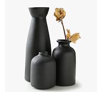 Black Ceramic Vase Set of 3, Small Boho Vase for for Decor, Matte Frosted Texture Finish, Modern Rustic Farmhouse Home Decor, Decorative for Pampas Grass&Dried Flowers, Shelf, Mantel (Black)