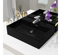 Black Ceramic Washbasin with Tap Hole, 51.5 x 38.5 x 15 cm, Modern Countertop Sink, Elegant Bathroom Washbasin for Your Bathroom, Wall Mounting Possible