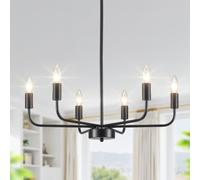 Black Chandelier 6 Lights, Modern Chandeliers Ceiling Light Living Room E14 | Height Adjustable, Dimmable Candle Style Design for Dining Room, Bedroom, Hallway and Foyer, Sloped Ceiling, MAX 60W, 220V