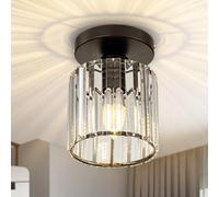 Black Chandelier for Walk-in Closet Lighting, Crystal Semi Flush Mount Ceiling Vintage Ceiling Lighting Fixture for Kitchen Island, Living Room, Bedroom, Hallway, Fit E26 Base Bulbs, 1-Light, 18CM