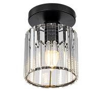 Black Chandelier for Walk-in Closet Lighting, Crystal Semi Flush Mount Ceiling Vintage Ceiling Lighting Fixture for Kitchen Island, Living Room, Bedroom, Hallway, Fit E26 Base Bulbs, 1-Light, 18CM