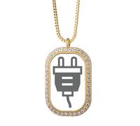 Black Charging Cable Plug Socket Pattern Necklace Pendant Diamond Crystal Golden Jewelry