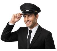 Black Chauffeur Hat for Adults, Classic Driver Cap with Glossy Visor, Unisex Fancy Dress Costume Accessory for Limo Driver, Doorman, Security, Cosplay, Halloween & Themed Parties (Black, One Size)