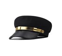 Black Chauffeur Hat Taxi Driver Theme Hat Vintage Newsboy Cap with Gold Belt for Fancy Dress Festival Costume Accessory