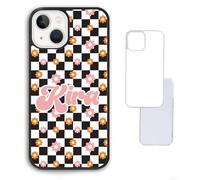 Black Check Checked Pink Flower Aesthetic Y2K Girl Harajuku Pattern Custom Compatible With iPhone 6 6s 7 8 SE 2020 X XR XS 11 12 13 14 15 16 16E Pro Max Plus Mini Bumper Case Custom Personalised Name