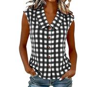 Black Checked Shirts Womens - Sleeveless Button Up Shirt, Ladies Gingham Blouses Plaid Tops Y2K Loose Fit Vest Tops, Peter Pan Collar Blouse Casual Office Work Summer Vests, Womens Gym