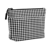 Black Checkered Velvet Makeup Bag, Multi-Purpose Cosmetic Bags with Front Pocket, Portable Travel Toiletry Bag, Ideal Gift for Women, Girls, Friend, Coworker, Vacation, Daily Use, Birthday, Christmas