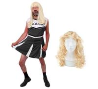 Black Cheerleader Costume with Wig I Love Fancy Dress Black Large
