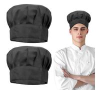 Black Chef Hat, 2 Pcs Adjustable Elastic Baker Kitchen Cooking Chef Cap Adult Chefs Hat Reusable and Washable Durable Pure Cotton Cook Cap, Chef-Hats Set for Adult Cotton Baker Home Hotel Restaurant