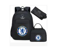 (Black Chelsea) Football star peripheral backpack student schoolbag three-piece lunch bag pencil bag children men's style