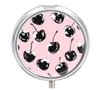 Black Cherries Cow Print Round Pill Box Organiser 3 Compartment Medicine Case