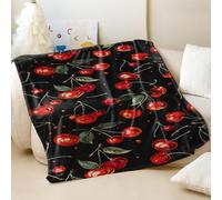 Black Cherry Print Flannel Blanket - Vibrant Red Cherry Pattern, Super Soft Cozy Throw Blanket for Sofa and Bed, Perfect for Family and Picnic Use (04,130x150cm)