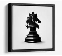 Black chess piece knight Canvas Floater Frame Square Print Picture Art - Black Frame 30 inch wide x 30 inch high
