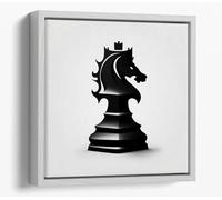 Black chess piece knight Canvas Floater Frame Square Print Picture Art - White Frame 12 inch wide x 12 inch high