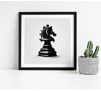 Black chess piece knight Stunning Framed Wall Art Picture Print Square - 35cm wide x 35cm high - Black Frame