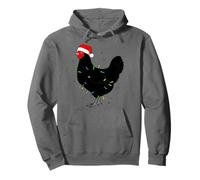 Black Chicken Christmas Lights Santa Hat Funny Holiday Farm Pullover Hoodie