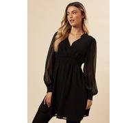 Black Chiffon Long Sleeve Shirred Waist Mini Dress Dorothy Perkins Black 12
