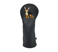 Black Chihuahua PU Leather Golf Club Covers Driver Headcovers Fairway Woods Hybrid Protector with Interchangeable Number Tag