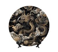 Black Chinese Dragon Ceramic Decorative Plates Bone China Decorative Plate With Display Stand Handmade Ceramic Ornament Personality Porcelain Dinner Plate Crafts For Home Office Wall Decoration 20cm