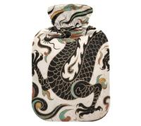 Black Chinese Dragon Cute hot Water Bottle with Soft Cover, 2L hot Compress Bag for ( Scenario), Hand Feet Warmer, Bolsa de agua Caliente para el Dolor