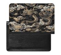 Black Chinese Dragon Passport Holder PU Leather Passport Wallet Cute Passport Cover Case Portable Credit Card Organizer Beautiful Travel Document Organizer for Women Men