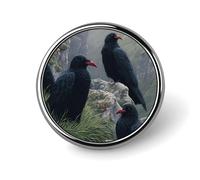 Black Choughs Rocks Round Enamel Brooch Pin Button Badges Decoration Hat Clothing Bag Accessories Gift Crafts