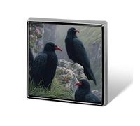 Black Choughs Rocks Square Enamel Brooch Pin Button Badges Decoration Hat Clothing Bag Accessories Gift Crafts