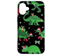 black christmas dinosaurs stegosaurus triceratops trex santa Case for iPhone 16 Plus