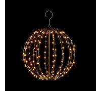 Black Christmas Metal Light Ball - Warm White LEDs - Spinning Effect Christmas Light - Globe Light - Metal Sphere Light - 30cm Metal Frame Ball - 160 Large Micro LEDs - Outdoor Decoration.