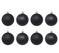 Black Christmas Tree Baubles - 10 cm Matte & Glitter Ornaments - Set of 8