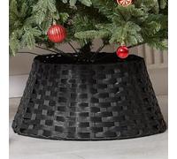 Black Christmas Tree Skirt Base Basket Christmas Village Rattan Tree Collar Xmas Basket Cover Decor Perfect for Indoor Home & Office Floor Use Ideal for Trees 7ft and Below Diameter 56cm