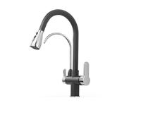 Black Chrome Kitchen Faucet with Dual Handles, Bridge Mount Water Purification Tap, Dual Pull-Down Spouts, Modern Mixer Sink Faucet for Home Use