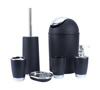 Black Chrome Resin Bathroom Accessory Set, 6-Piece Modern Bath Set with Soap Dispenser, Toothbrush Cup, Holder, Soap Dish, Toilet Brush Holder and Rubbish Bin, Elegant Home Decor