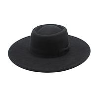 Black Classic Wide Brim Fedora Flat Top Hat with Bow Belt Jazz Hat Panama Hat Party Wedding Supplies Dress Up Accessories for Women Girl Autumn Winter Warm