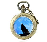 Black Classic Wolf Quartz Pocket Watch Under The Moon Men's Ladies Pendant Necklace Watch Gift